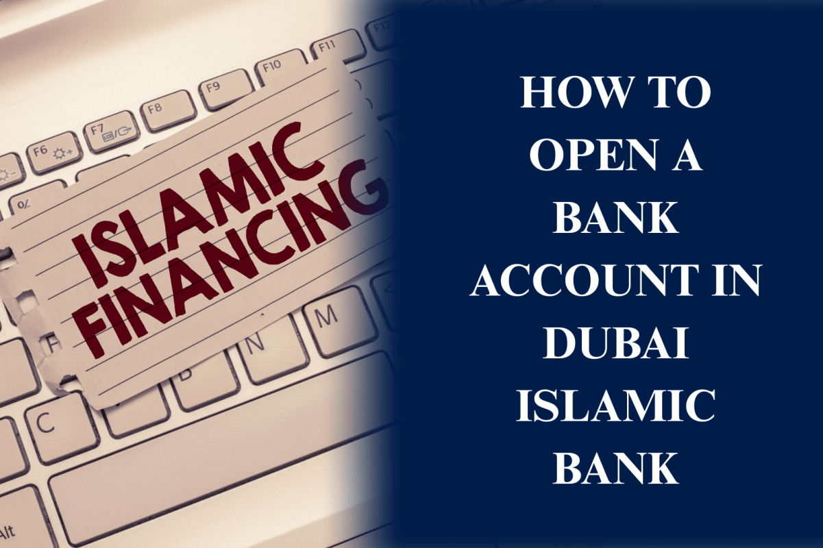Customer opening a Dubai Islamic Bank account online using a laptop while reviewing banking documents and Emirates ID in the UAE.
