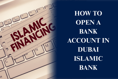 Customer opening a Dubai Islamic Bank account online using a laptop while reviewing banking documents and Emirates ID in the UAE.