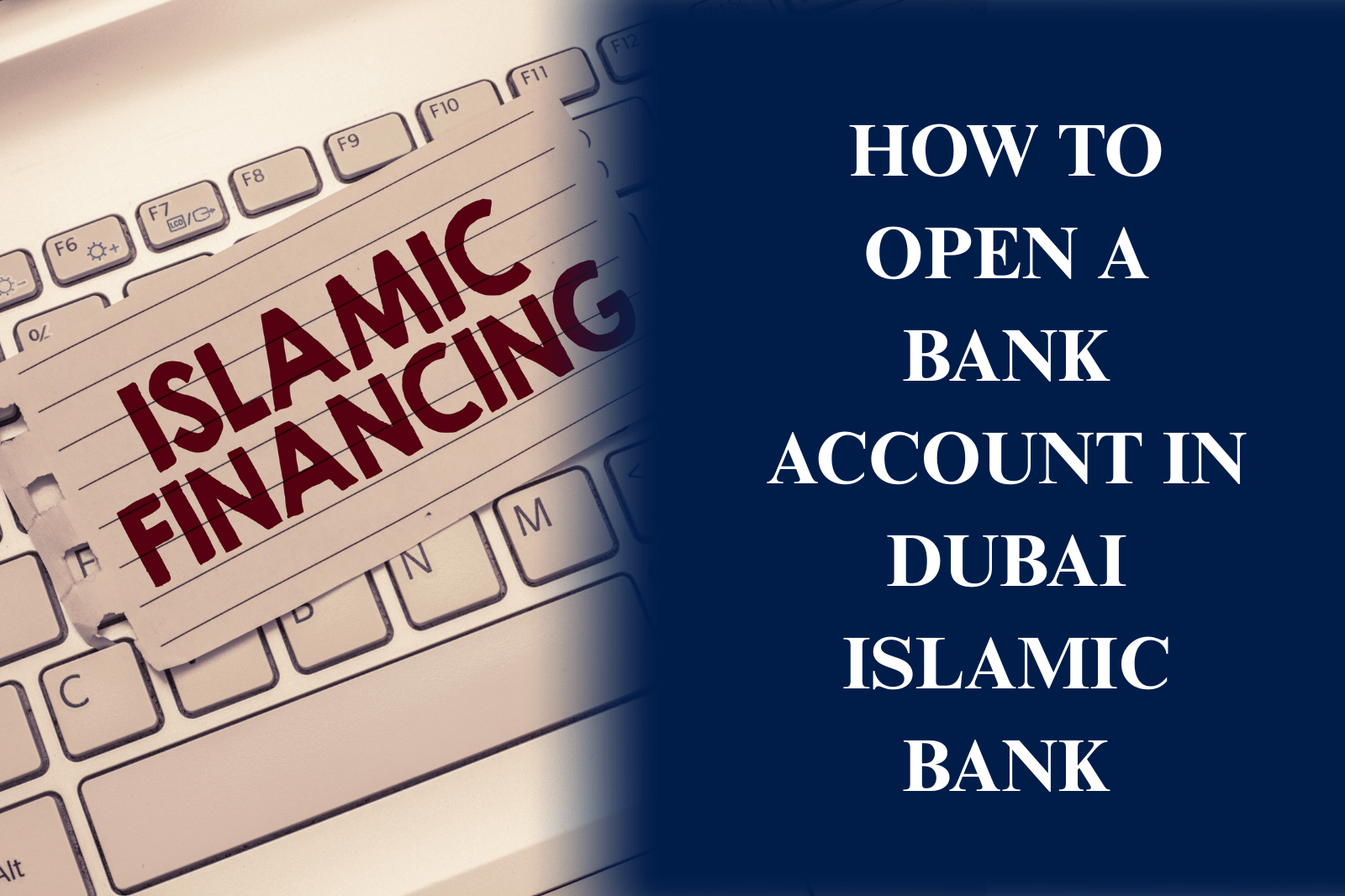 Customer opening a Dubai Islamic Bank account online using a laptop while reviewing banking documents and Emirates ID in the UAE.